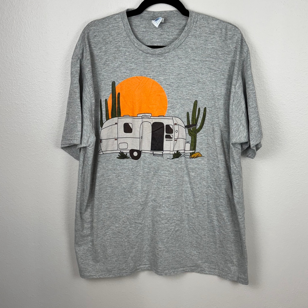 Vintage Retro Desert Adult 2XL Gray Camp Cactus Graphic Tee Short Sleeve T-Shirt